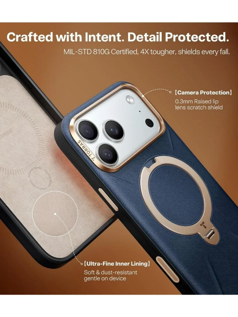 iPhone 17 Pro Max Leather Case - Shockproof, 360° Magnetic Stand, MagSafe